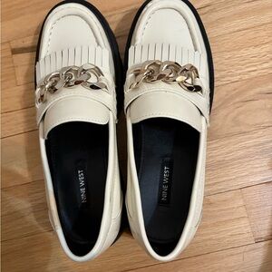 Nine West Ivory Loafers with Metallic Chain
